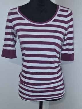 American Eagle Outfitters Burgundy and White Striped Scoop Neck Tee